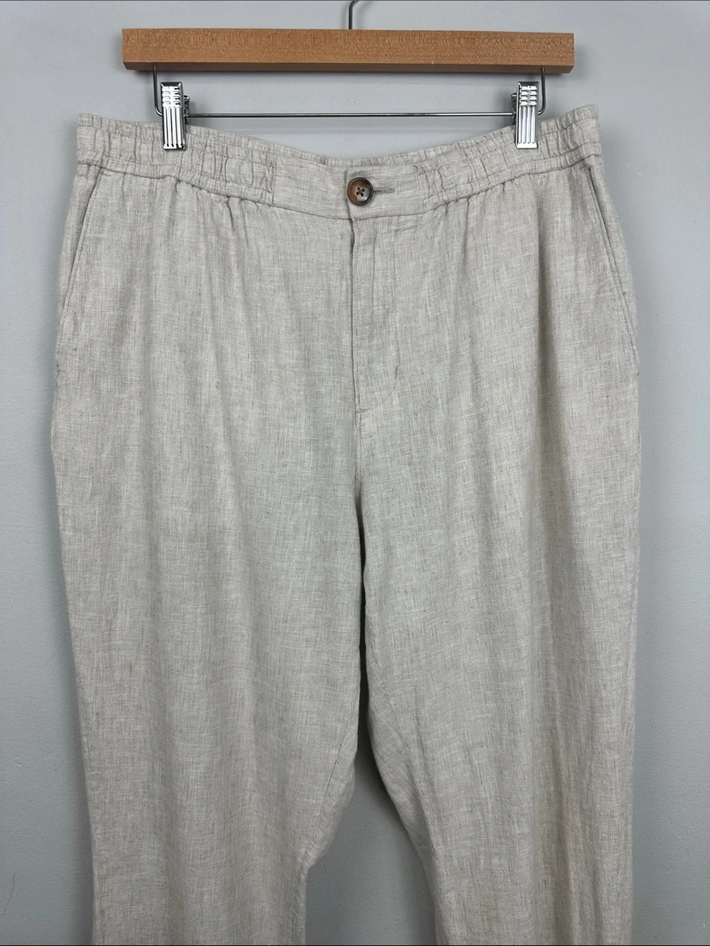 14th & Union Elastic Waist Linen Blend Trim Fit Pants Sz L